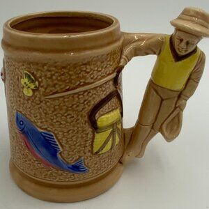 VINTAGE CMC FLY-FISHING CERAMIC/PORCELAIN LARGE COFFEE TEA MUG/CUP Japan